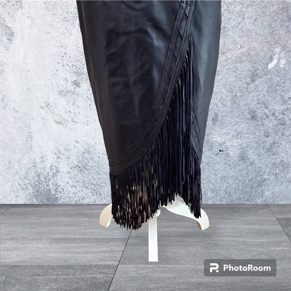 Continental baby soft lamb skin leather fringe skirt Indigo blue. NWOT cowgirl - Picture 6 of 15